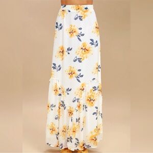 Lulu’s Waltz of the Flowers White Yellow Floral Maxi Skirt XS